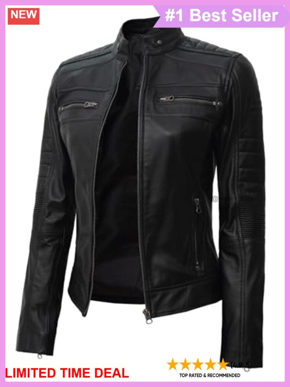 Lambskin Leather Cafe Racer Moto Jacket Zip Front Womens